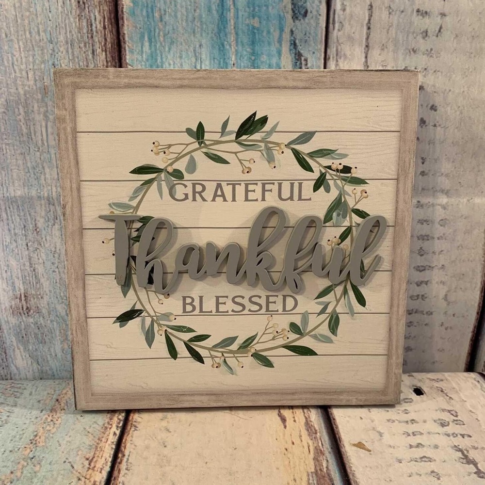Grateful Wall Decor 10” L 10” W. New.